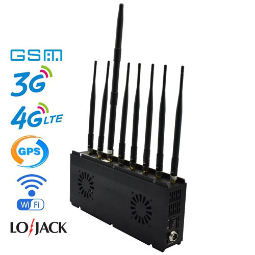 Powerful signal blocker with external fan interferes with GSM UMTS 4G GPS WiFi LOJACK signals